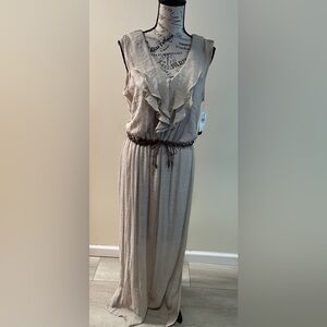 AB Studio Cream Ruffle Neck Line- Maxi Dress (NWTs)